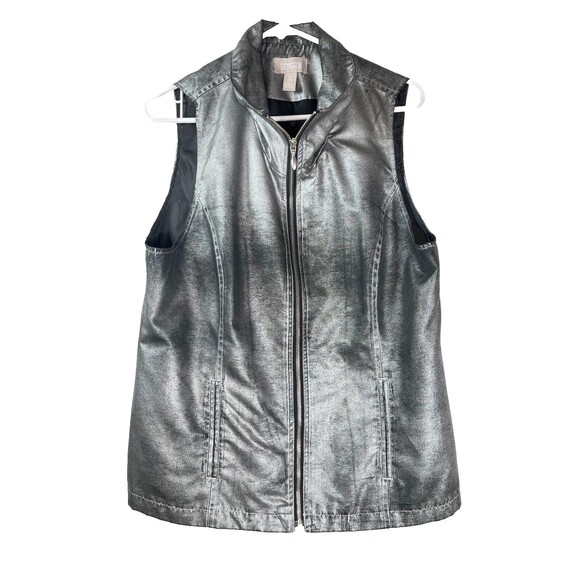 Chicos Silver Metallic Gray sparkle shine vest Blouse Shirt Womens 2 US L (15 - Picture 1 of 7
